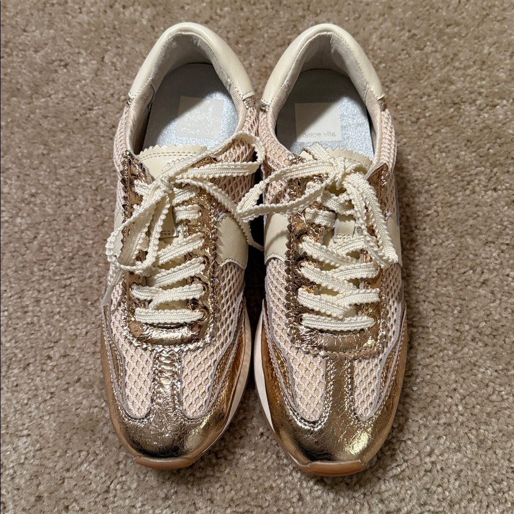 Dolce Vita Women's B.NTCD Mesh Running Sneakers gold woven cream size 7.5 shoe - Picture 2 of 7